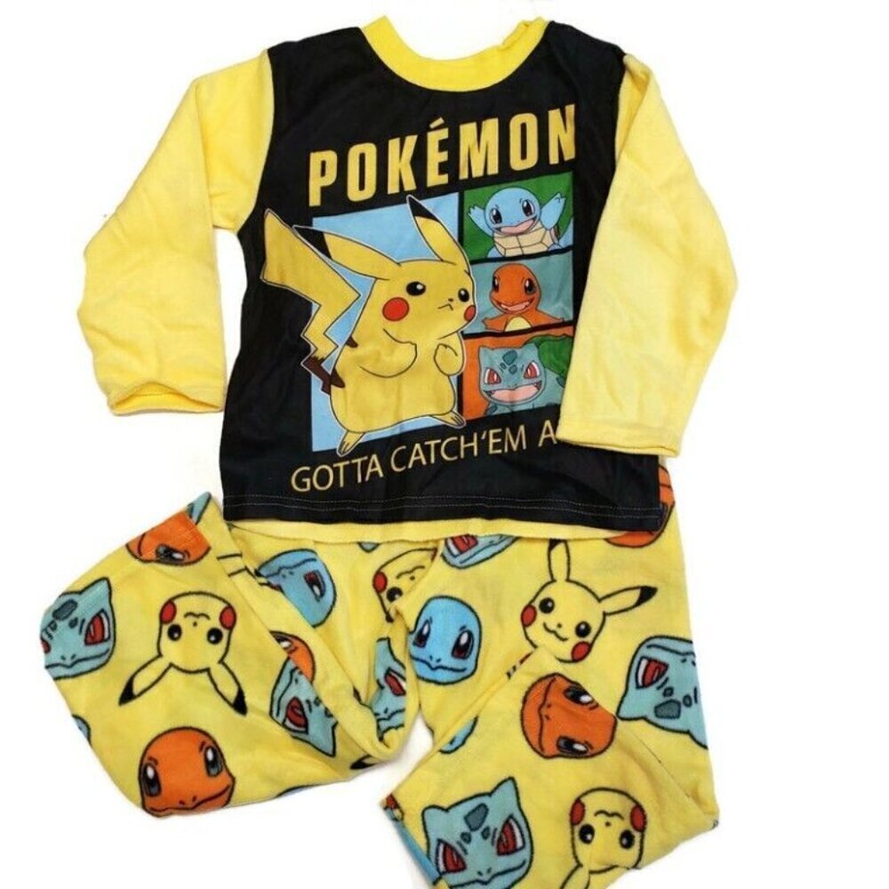 Pokemon Gotta Catch 'Em All Pikachu Group 2 Piece Pajama Set Boys Size 4 Yellow - Picture 8 of 9